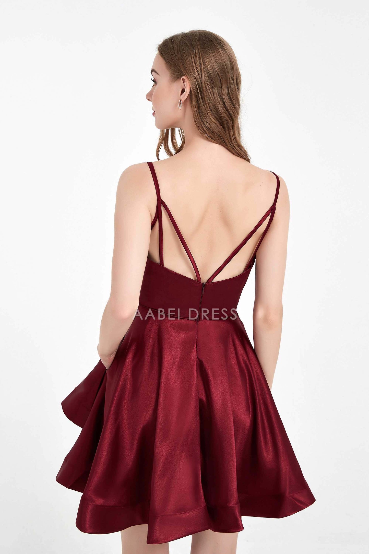 AABEI DRESS Short Dress Fashion A Line Round Neck Spaghetti Straps Backless Double-Layer Ruched Simple New Homecoming Dress