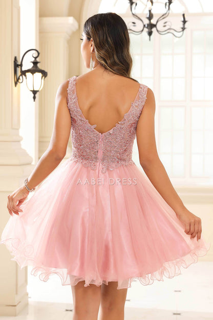 AABEI DRESS Short Dress Exquisite A-Line V-Neck Sleeveless Ruched Tulle Sexy New Homecoming Dress