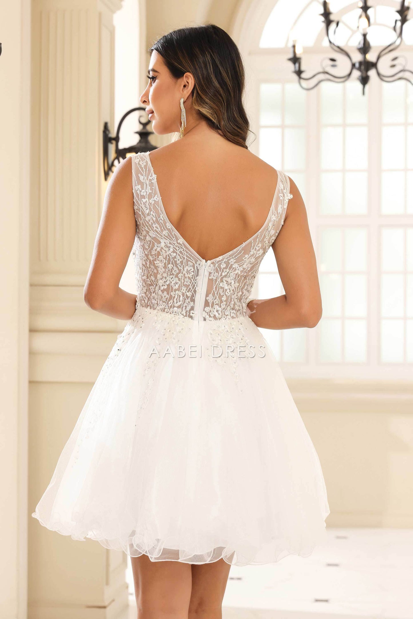 AABEI DRESS Short Dress Exquisite A-Line V-Neck Sleeveless Applique Tulle Romantic New Homecoming Dress
