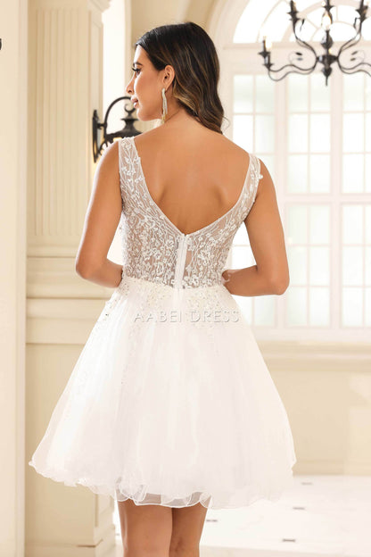 AABEI DRESS Short Dress Exquisite A-Line V-Neck Sleeveless Applique Tulle Romantic New Homecoming Dress
