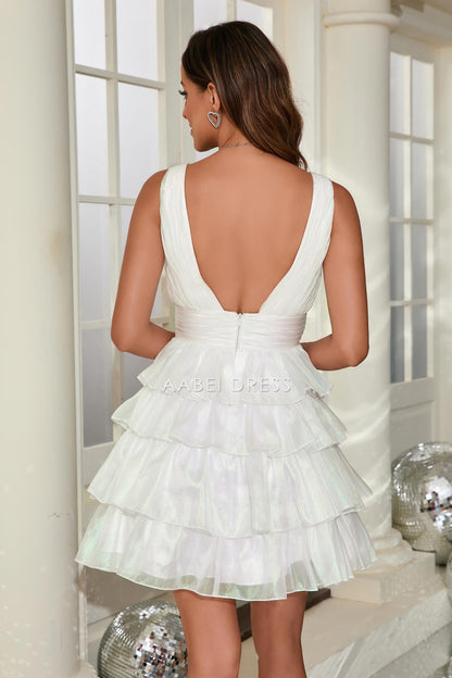 AABEI DRESS Short Dress Fashion A-Line V-Neck Backless Ruched Tiered Unique New Homecoming Dress