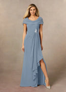 AABEI DRESS Wedding Guests Dresses A Line boatneck neckline Ruched Leg Slit Exquisite Mother of the Bride Dress