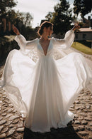 Wedding Dresses Long Sleeves A Line Chiffon With Puff Sleeves