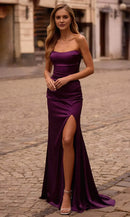 Lustrous Mermaid Strapless Lace Up Back Train Length Prom Dress