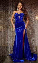 Luxe Mermaid Sweetheart Strapless Open Back Train Length Prom Dress