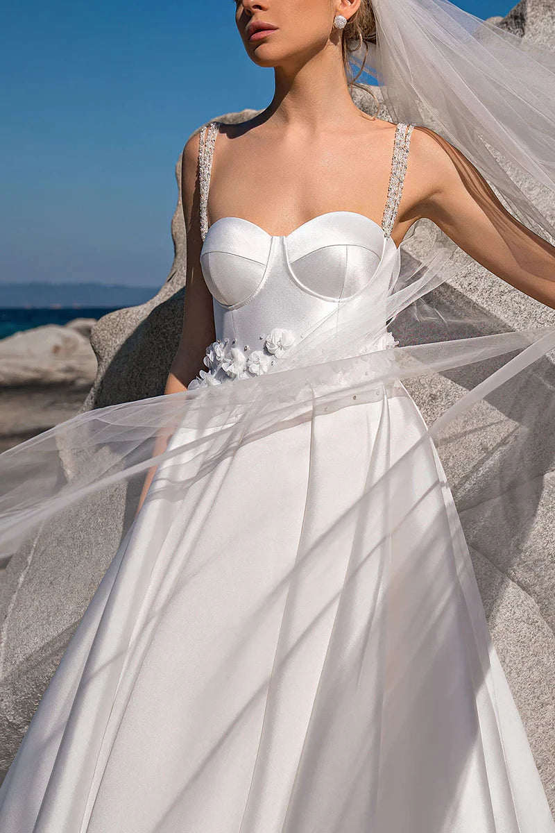 Luxurious Ball Gown Sweetheart Beaded Strap Corset Back Train Length Wedding Dress