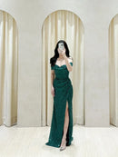Luxurious Mermaid Off‑shoulder Sleeveless Solid‑back Floor‑length Slit Prom Dress