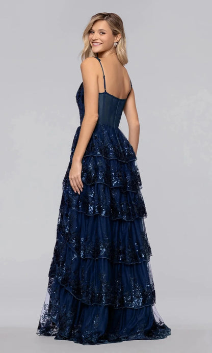 Luxury A-Line Square-Neck Spaghetti-Strap Open-Back Floor-Length Prom Dress
