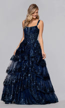 Luxury A-Line Square-Neck Spaghetti-Strap Open-Back Floor-Length Prom Dress