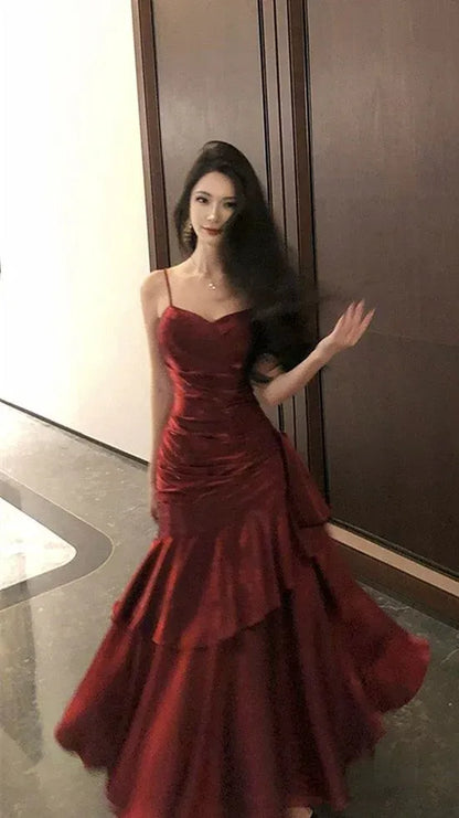Luxury Mermaid Sweetheart Spaghetti Strap Plain Back Floor‑Length Prom Dress