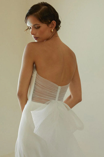 Minimalist Mermaid Strapless Sleeveless Sheer-Back Chapel Train Wedding Dress