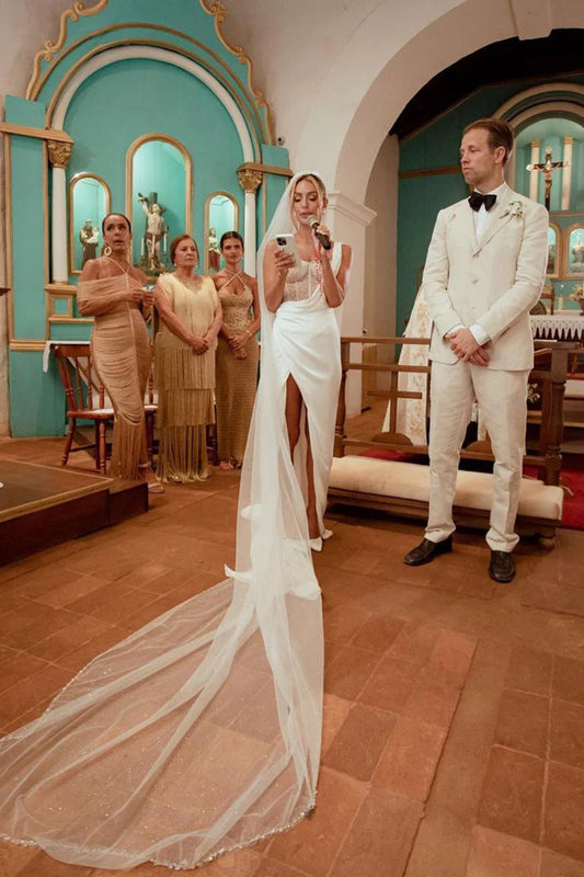 Modern Mermaid One Shoulder Sleeveless Beaded Back Train Length Wedding Dress