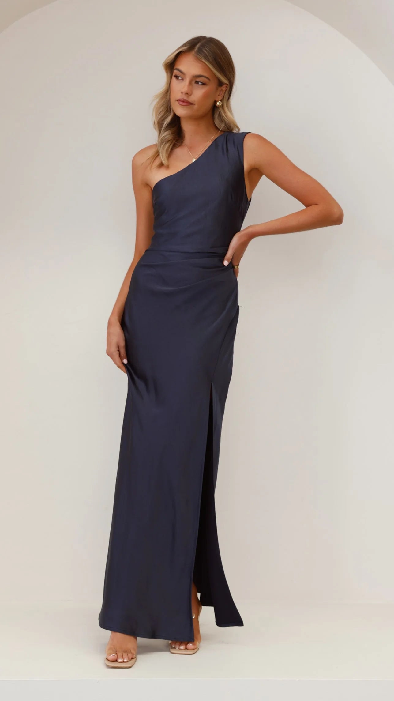 Modern Mermaid One Shoulder Sleeveless Open Back Floor Length Evening Dress