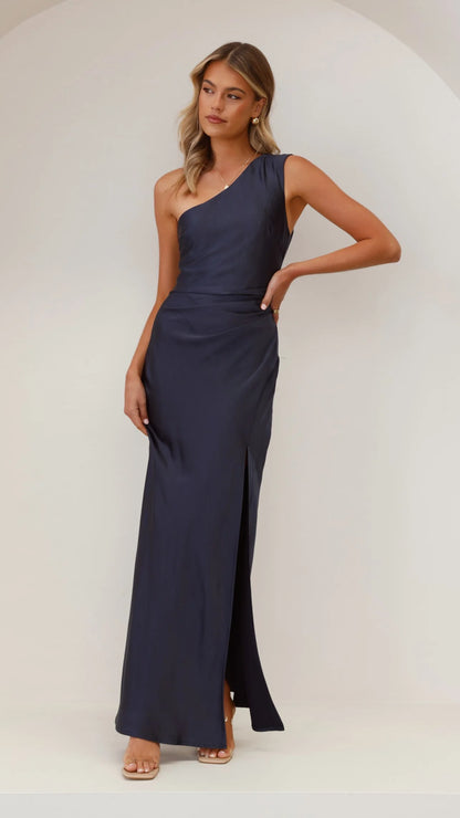 Modern Mermaid One Shoulder Sleeveless Open Back Floor Length Evening Dress