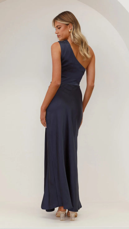 Modern Mermaid One Shoulder Sleeveless Open Back Floor Length Evening Dress