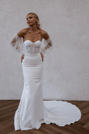 Modern Mermaid Sweetheart Off-The-Shoulder Open-Back Train-Length Wedding Dress