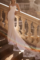 Modern Mermaid Sweetheart Spaghetti-Strap Open-Back Train-Length Wedding Dress
