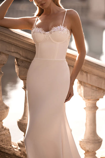 Modern Mermaid Sweetheart Spaghetti-Strap Open-Back Train-Length Wedding Dress