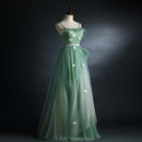 Sage Green Spaghetti Strap Tulle A Line Prom Dress Butterfly Appliques