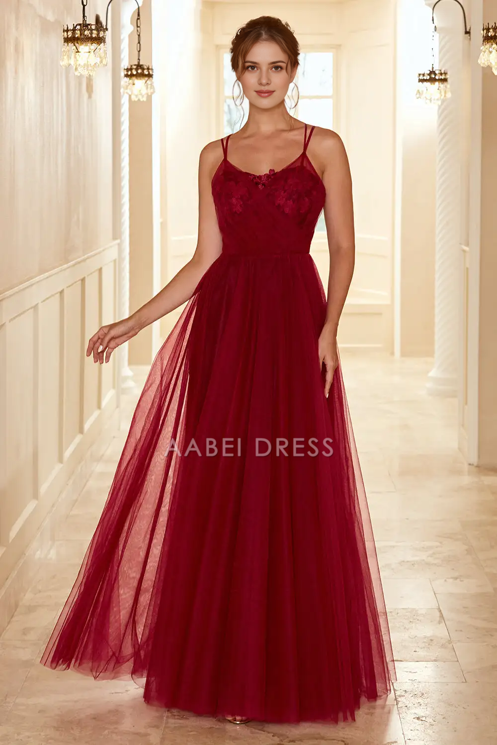 AABEI DRESS Formal Wear Dresses A Line Double Spaghetti Strap Backless Elegant Hot Sale Prom Dress