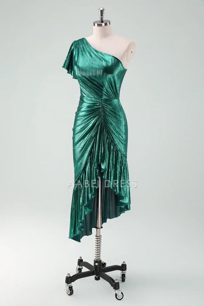 AABEI DRESS Wedding Guests Dresses Mom's Formal Dress Mermaid One Shoulder with Ruffles Irregular Hemline Sparkle Cocktail Dress Fashion Mother of the Bride Dress