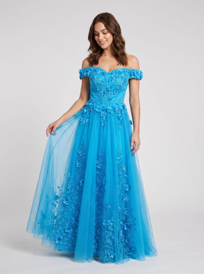 Peacock Blue Tulle A-Line Sweetheart Lace-Up Back Floor-Length Dress