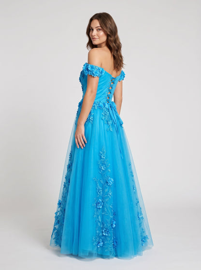 Peacock Blue Tulle A-Line Sweetheart Lace-Up Back Floor-Length Dress
