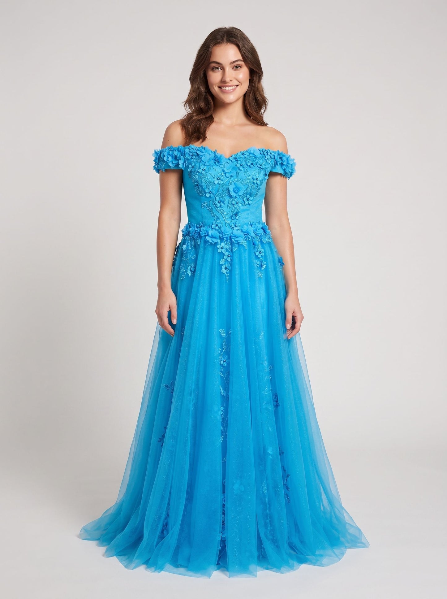 Peacock Blue Tulle A-Line Sweetheart Lace-Up Back Floor-Length Dress