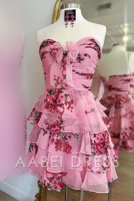 AABEI DRESS New Homecoming Dress Unique A-Line Sweetheart Sleeveless Tiered Retro Flower Short Prom Dresse