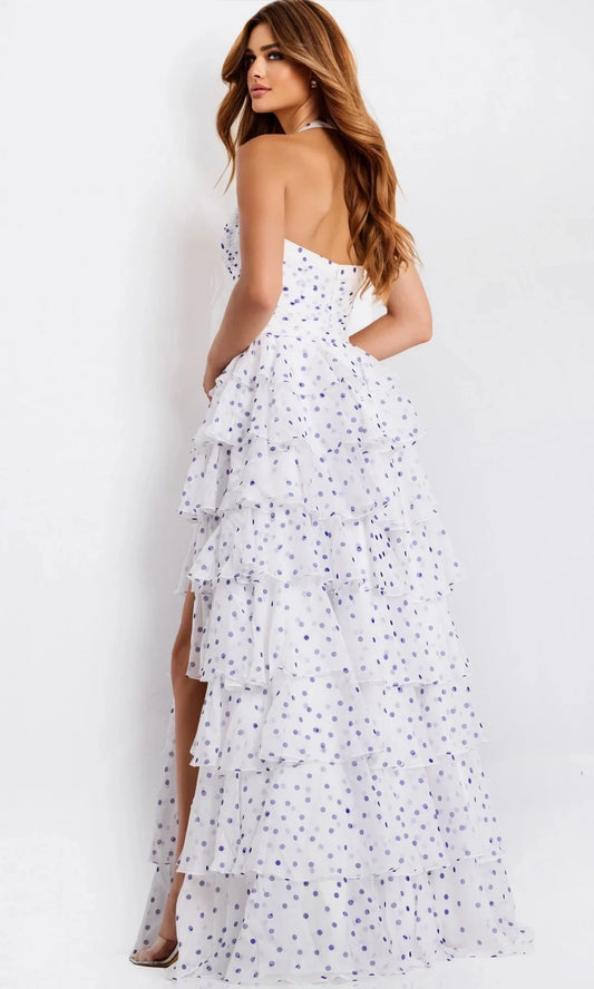Playful A-Line Halter-Neck Sleeveless Open-Back High-Slit Floor-Length Prom Dress