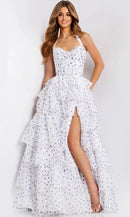 Playful A-Line Halter-Neck Sleeveless Open-Back High-Slit Floor-Length Prom Dress