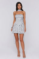 Playful A-Line Strapless Sleeveless Open Back High-Low Polka Dot Mini Homecoming Dresses