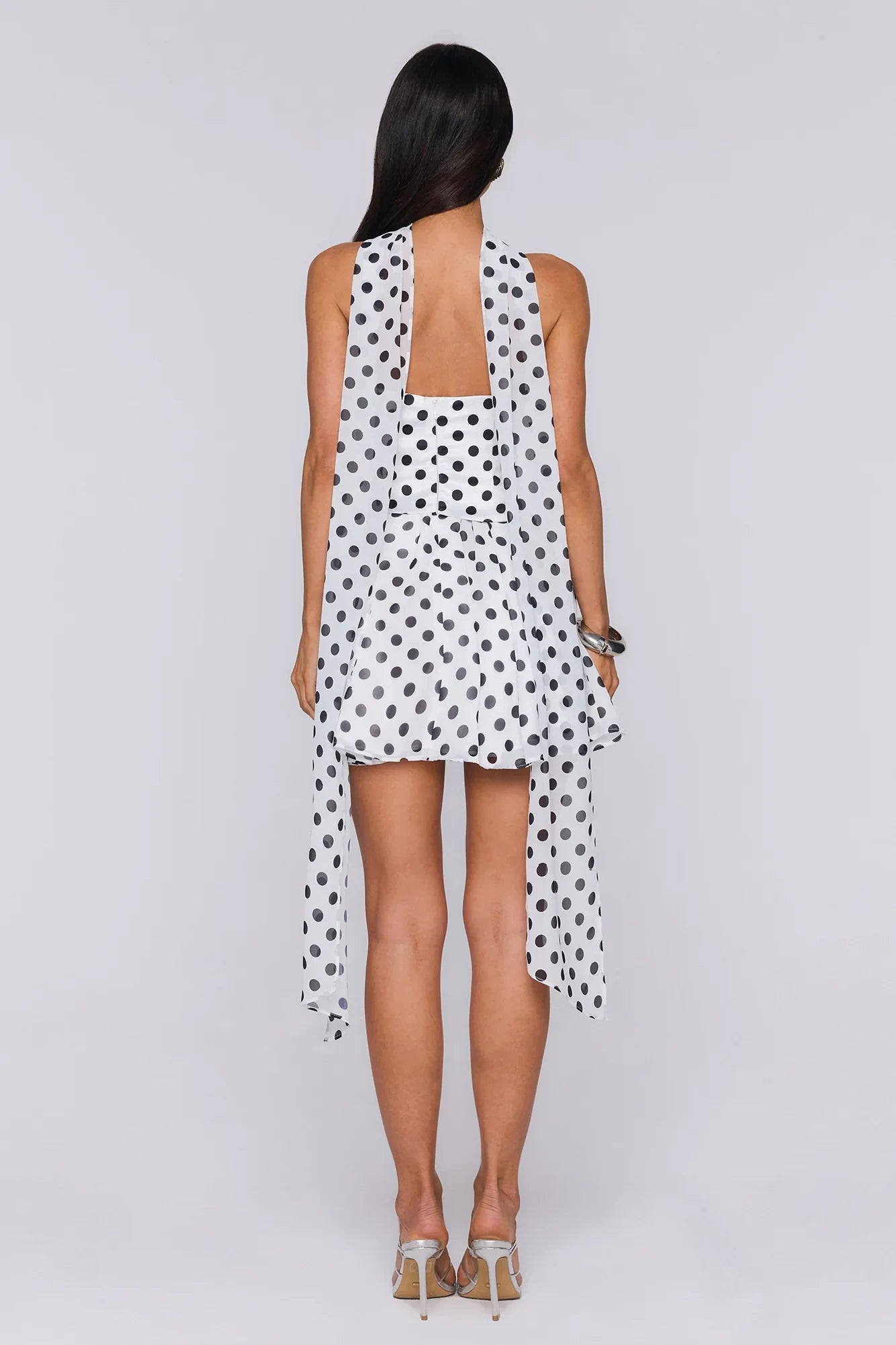 Playful A-Line Strapless Sleeveless Open Back High-Low Polka Dot Mini Homecoming Dresses