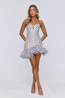 Playful Polka Dot A-Line Strapless Sweetheart Sleeveless Shirred Back Mini Homecoming Dresses