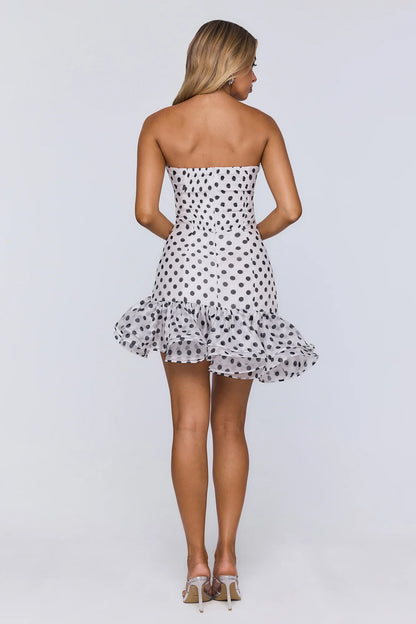 Playful Polka Dot A-Line Strapless Sweetheart Sleeveless Shirred Back Mini Homecoming Dresses