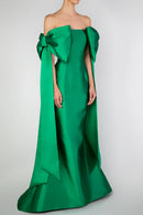 Regal Emerald Green Mermaid Off-Shoulder Big Bow Floor-Length Prom Dress.