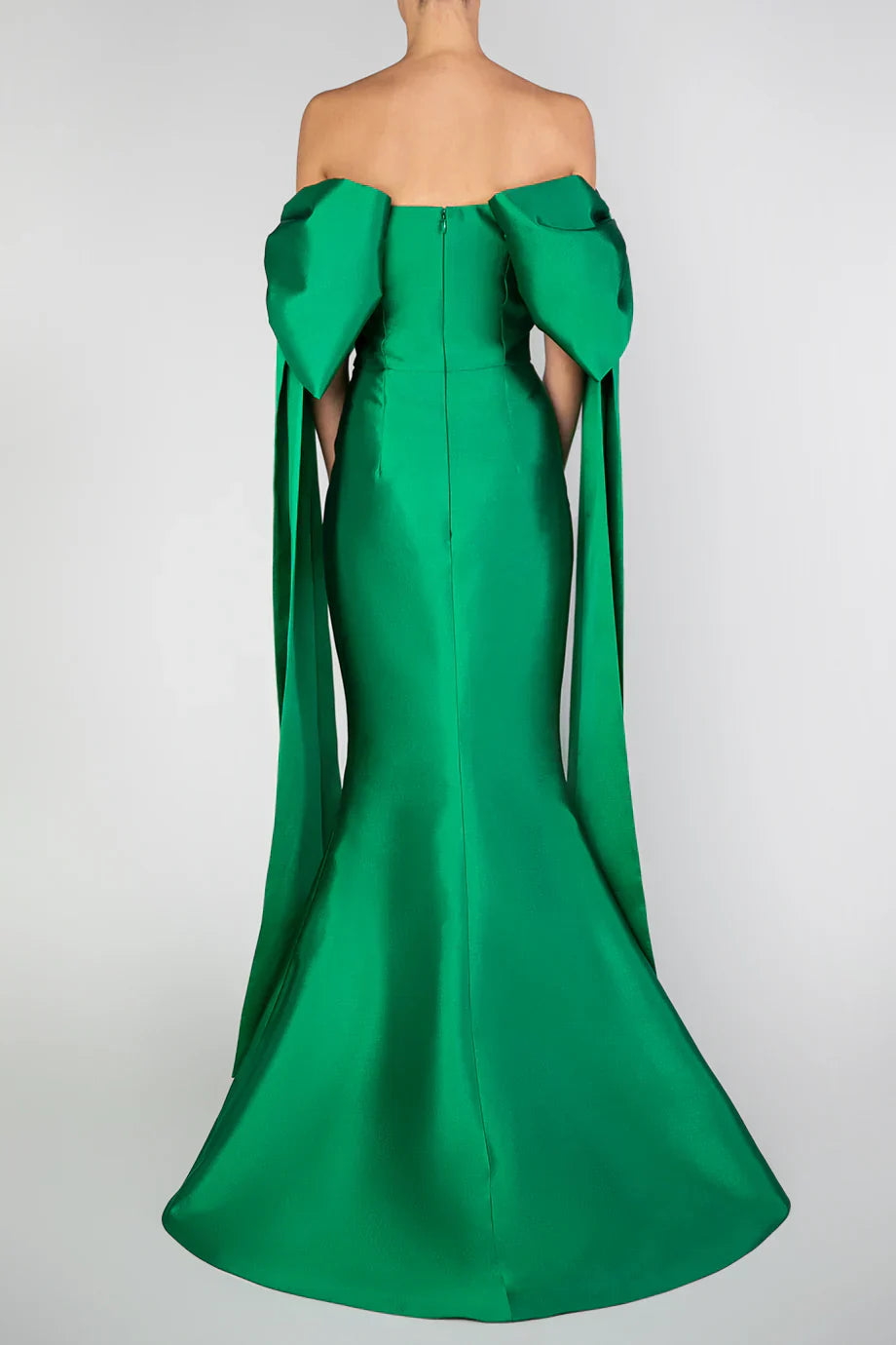 Regal Emerald Green Mermaid Off-Shoulder Big Bow Floor-Length Prom Dress.