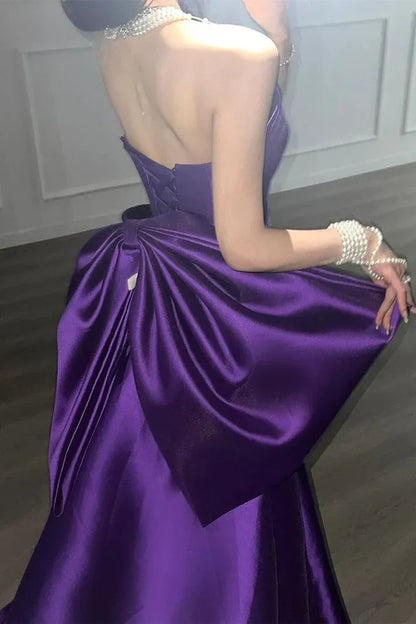 Regal Mermaid Strapless Plain‑Back Floor‑Length Big‑Bow Prom Dress