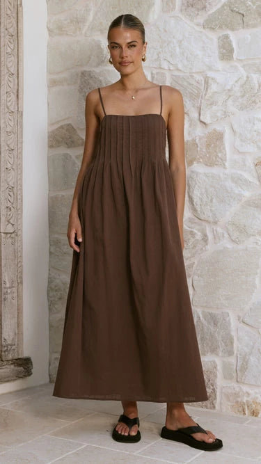 Relaxed A-Line Square Neck Spaghetti Strap Open Back Maxi Length Evening Dress