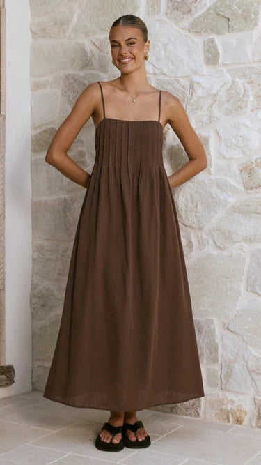 Relaxed A-Line Square Neck Spaghetti Strap Open Back Maxi Length Evening Dress