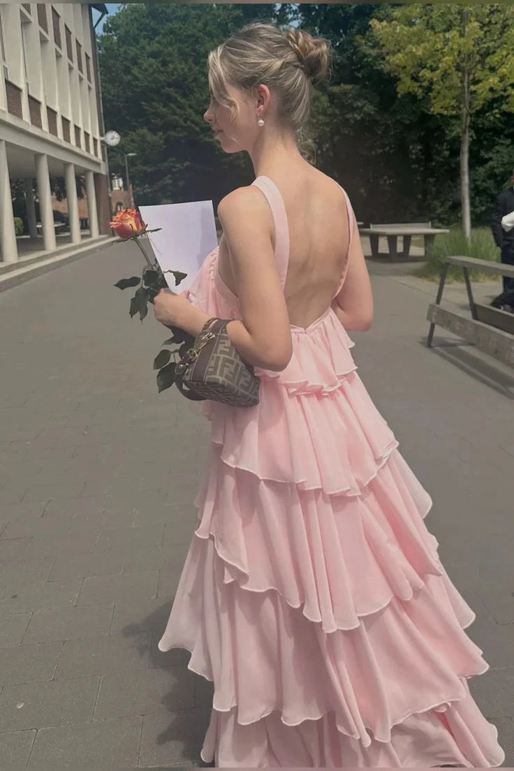 Romantic A-Line One-Shoulder Crisscross-Back Tiered-Ruffle Maxi Evening Dress