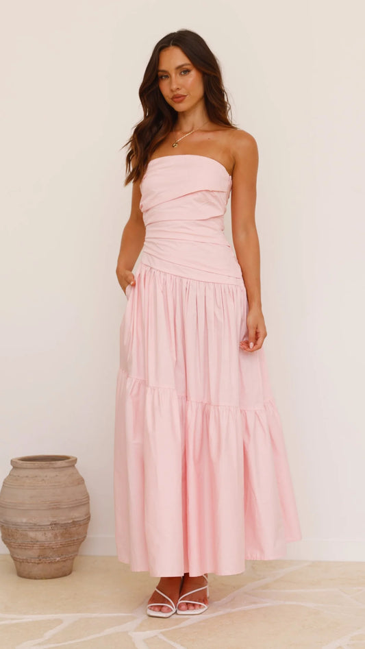 Romantic A-Line Strapless Sleeveless Open Back Floor Length Prom Dress