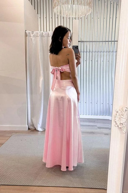 Romantic A-Line Strapless Sweetheart Cutout-Back Tie-Back Maxi Evening Dress