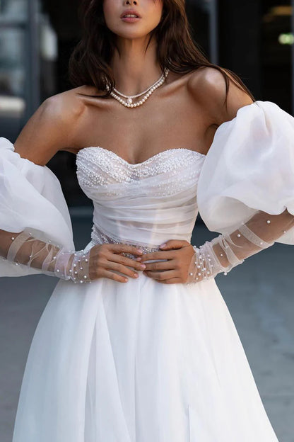 Ivory Chiffon A-Line Sweetheart Back Zip Floor-Length Dress