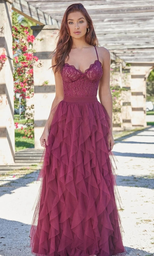 Romantic A-Line Sweetheart Spaghetti-Strap Crisscross-Back Floor-Length Prom Dress
