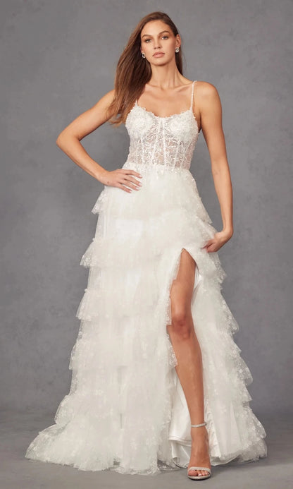 Romantic A-Line Sweetheart Spaghetti-Strap Open-Back High-Slit Floor-Length Prom Dress