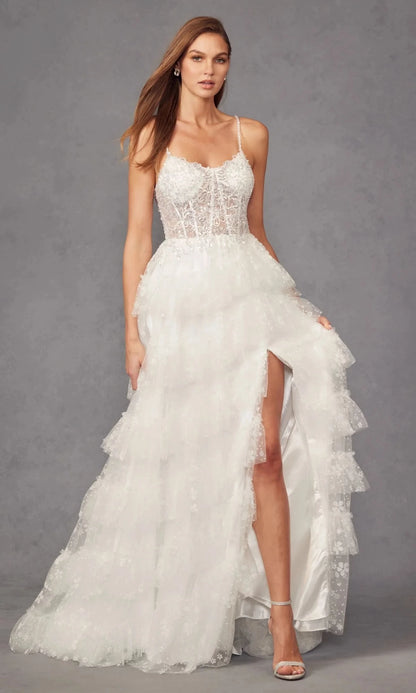 Romantic A-Line Sweetheart Spaghetti-Strap Open-Back High-Slit Floor-Length Prom Dress
