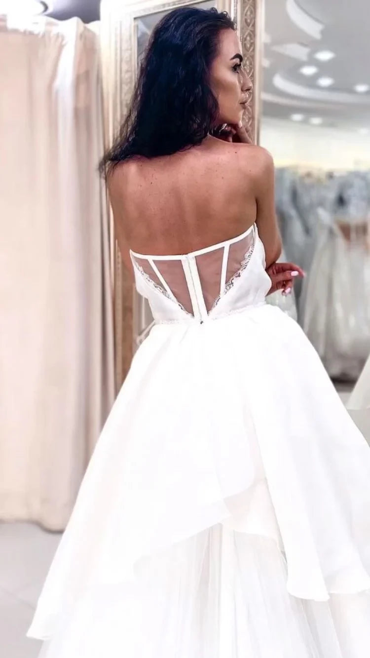 Romantic Ball-Gown One-Shoulder Sleeveless Sheer-Back Chapel Train Wedding Dress