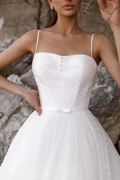 Romantic Ball-Gown Sweetheart Spaghetti Strap Open Back Train Length Wedding Dress