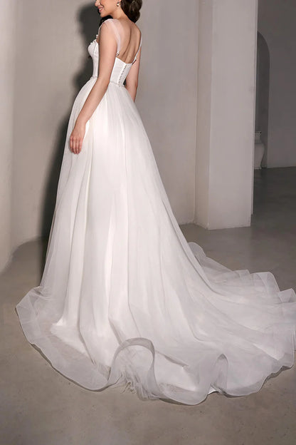 Ivory Tulle A-Line Sweetheart Back Zip Floor-Length Dress